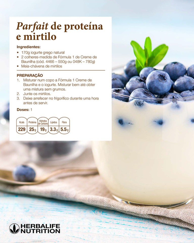 Receita Herbalife Nutrition Parfait Proteina Mirtilo PortugalHerbal